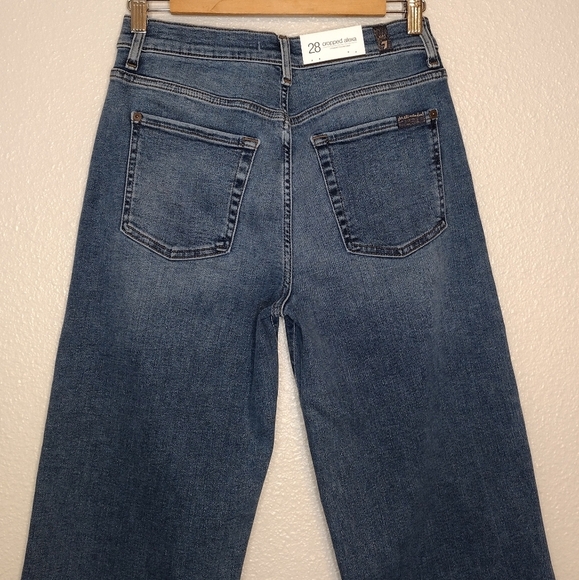 7 For All Mankind Cropped Alexa Blue High Rise Cut Hem Trouser Wide Leg Jeans - Picture 7 of 15